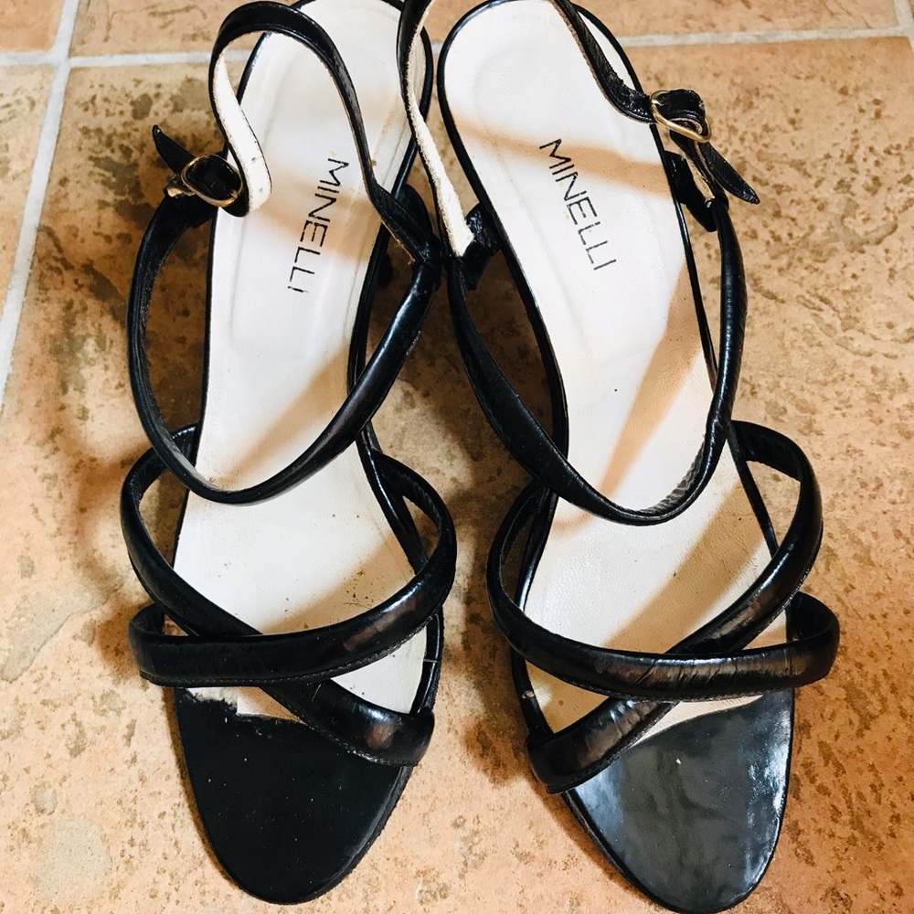Vintage Minelli Leather Heel Sandals Sexy Strap Open Toe Party Cocktail Shoes